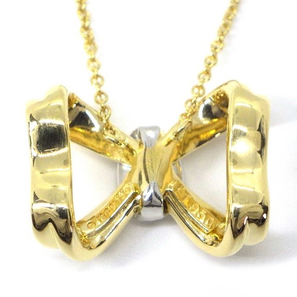Tiffany Necklace Ribbon Diamond Yellow Gold Platinum